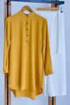 Hakim yaka düğmeli Ayrobin kumaş tunik sarı SLT1610