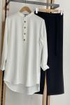 Hakim yaka düğmeli Ayrobin kumaş tunik Beyaz SLT1610