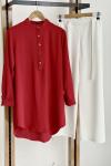 Hakim yaka düğmeli Ayrobin kumaş tunik Kırmızı SLT1610