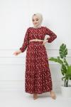 Hasır Kemerli Elbise bordo HBS1116