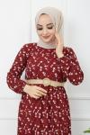 Hasır Kemerli Elbise bordo HBS1116
