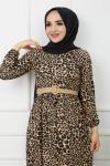 Hasır Kemerli Leopar Desen Pegasus Elbise HBS1124