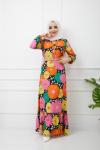 Hasır Kemerli Papatya Desen Elbise Turuncu UMS1140