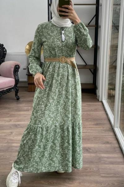 Hasır kemerli Pegasus kumaş Elbise mintyeşil HBS1475