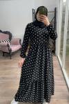 Hasır kemerli puanlı elbise Siyah HBS1476