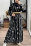 Hasır kemerli puanlı elbise Siyah HBS1476
