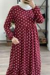 Hasır kemerli puanlı elbise Bordo HBS1476