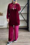 Hbs 1852 so chic yazılı kadife takım bordo