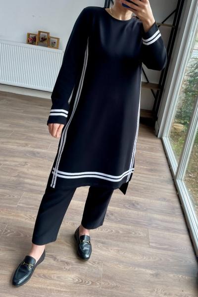 Hbs 1853 uzun şeritli tunik siyah