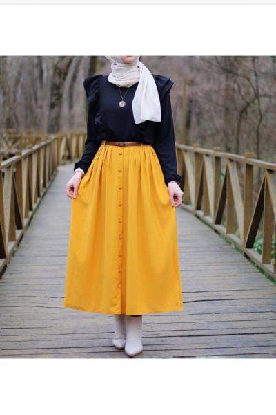 hbs 591 kemerli piliseli ayrobin etek sarı