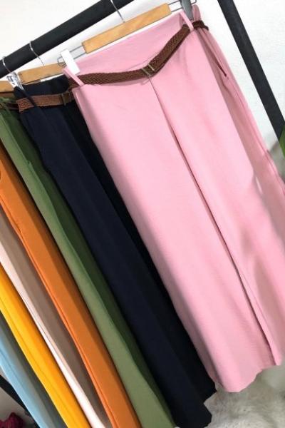Hbs572 kemerli ayrobin kumaş pantolon pembe