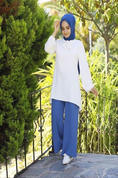 Hbs572 kemerli ayrobin kumaş pantolon İndigo mavisi