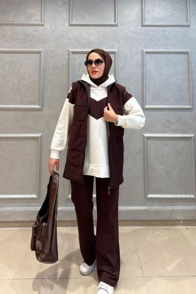 İçi elyaflı astarlı üçlü Takım Kahve UMS50324