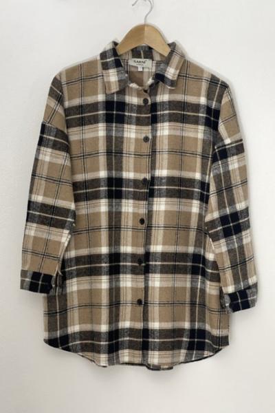 İki çizgi Yünkaşmır oduncu gömlek Bej SH30160