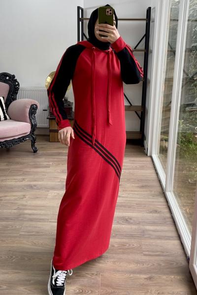 İki iplik kol şeritli elbise Kırmızı 1468