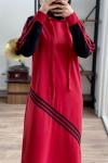 İki iplik kol şeritli elbise Kırmızı 1468