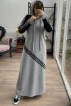 İki iplik kol şeritli elbise gri 1468