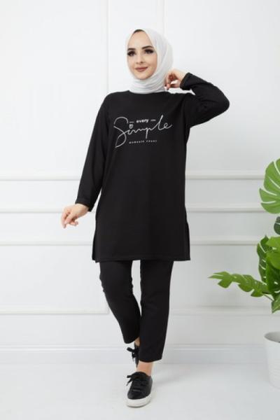İki iplik penye tunik siyah HBS996