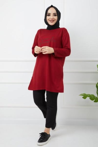 İki iplik penye tunik bordo HBS996