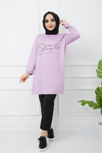 İki iplik penye tunik lila HBS996