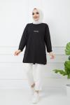 İki iplik Baskılı Tunik Siyah HBS1194