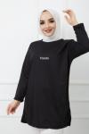 İki iplik Baskılı Tunik Siyah HBS1194