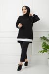 İki iplik kol etek beyaz detaylı tunik SiyahSlt1208