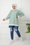 İki iplik kol etek beyaz detaylı tunik mintyeşili  Slt1208