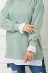 İki iplik kol etek beyaz detaylı tunik mintyeşili  Slt1208