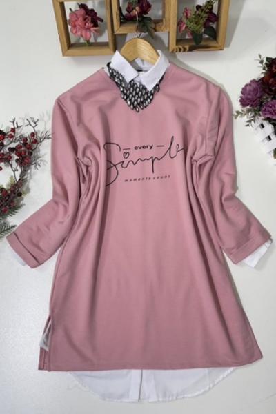 İki iplik penye tunik pembe HBS996