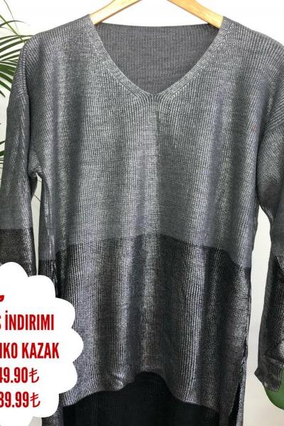 İKİ RENK VARAKLI TRİKO TUNİK GRİ-FÜME NFS