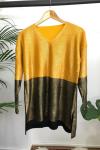 İKİ RENK VARAKLI TRİKO TUNİK SARI-GOLD NFS