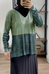 İKİ RENK VARAKLI TRİKO TUNİK MİNT-YEŞİL NFS