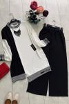 İki renk ribanalı Ayrobin Kumaş Takım Siyah  UMS999