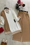 İki renk ribanalı Ayrobin Kumaş Takım  Camel UMS999