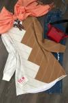 İki Renk Sim detaylı Triko Tunik Camel  TCN1216