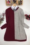 İki Renk cepli Triko Tunik Bordo ANT1283