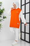 İki renk Kapşonlu tunik Turuncu SLT3010