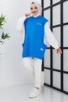 İki renk Kapşonlu tunik Mavi  SLT3010