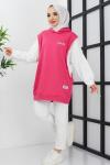 İki renk Kapşonlu tunik Fuşya  SLT3010