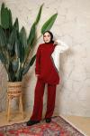İki renk zincir detaylı  triko takım Bordo SLT30181