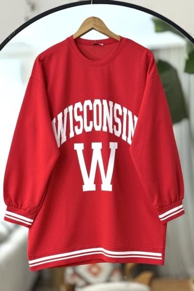 İkiiplik sweat wısconsın baskılı kırmızı SLT3021