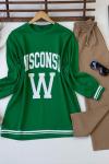 İkiiplik sweat  wısconsın  baskılı yeşil  SLT3021