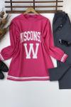 İkiiplik sweat  wısconsın  baskılı fuşya SLT3021