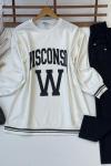 İkiiplik sweat  wısconsın  baskılı beyaz SLT3021