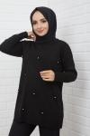 İnci Detaylı Triko Kazak siyah HTN832