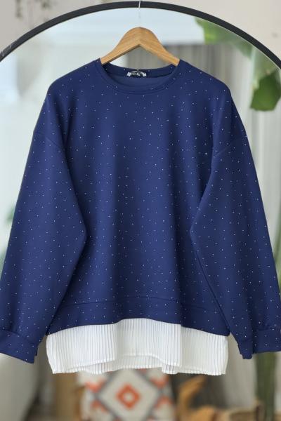 İncili Piliseli Oysh Tunik Lacivert BK9516