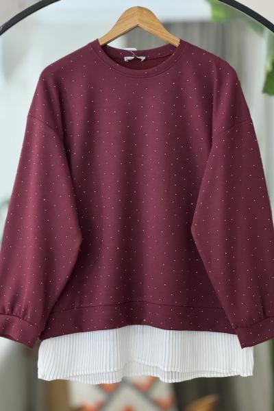İncili Piliseli Oysh Tunik Bordo BK9516