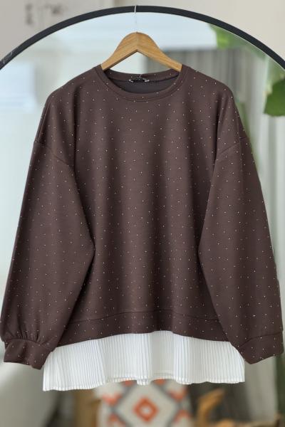 İncili Piliseli Oysh Tunik Kahve BK9516