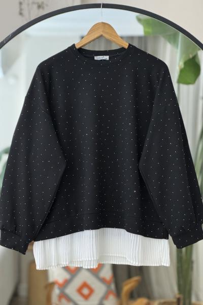 İncili Piliseli Oysh Tunik Siyah  BK9516